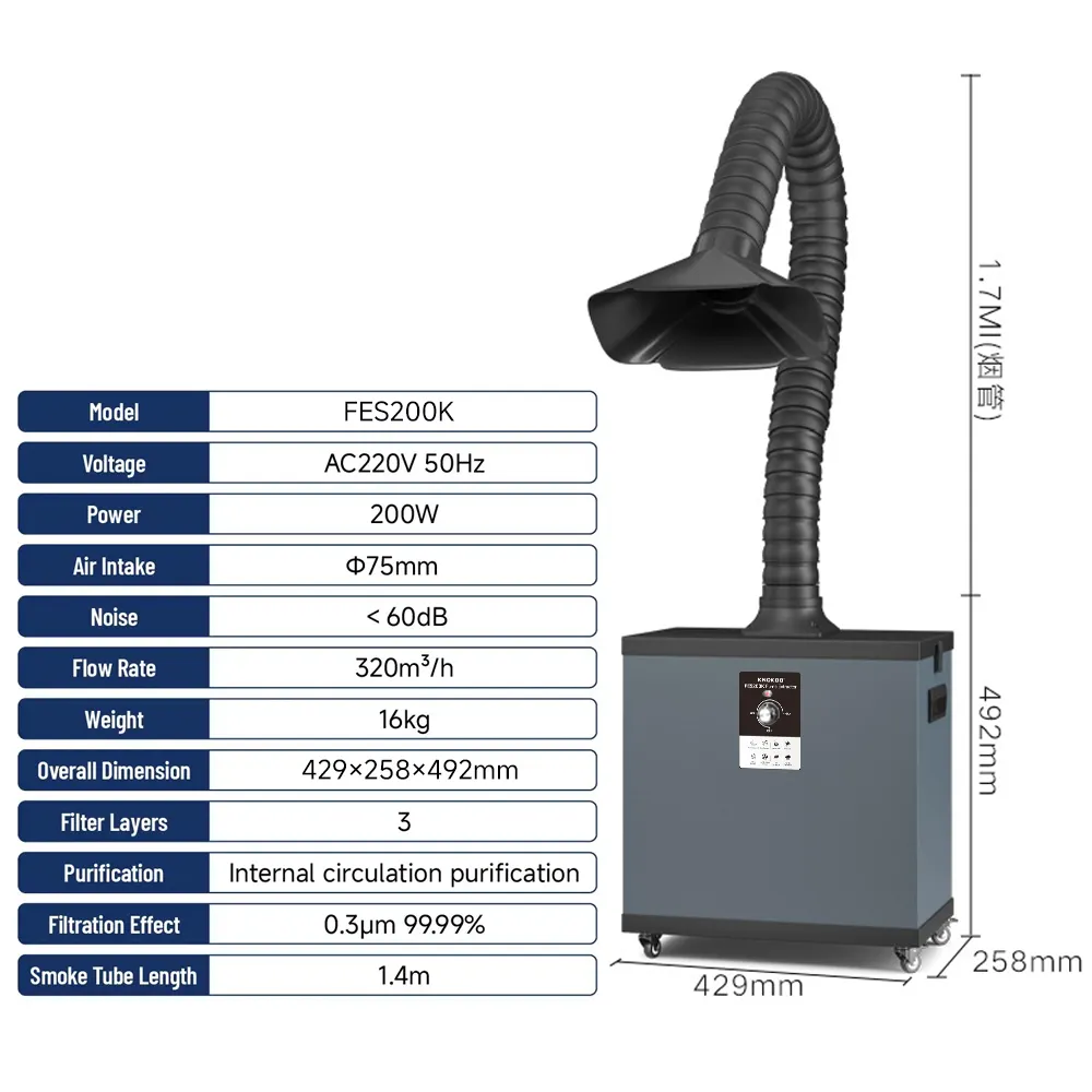 Fume Extractor Laser - KNOKOO 200W Filtro de Poeira Industrial